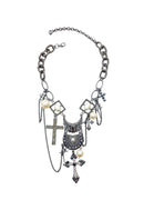 Maxi Colar Reflexo com Pingente de Crucifixo e Strass Cristal Banhado no Grafite