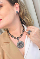 Colar Malta: Moderno com Elos e Pedras em Tons de Grafite e Cinza Banhado no Grafite | Peça Exclusiva