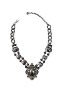 Colar Giovana grafite com pedras hematite e pingente moda festa