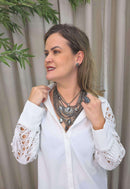 Maxi Colar Assunção: Mix de Correntes, Pedras Hematite e Black Diamond no Grafite | Design By Sahara