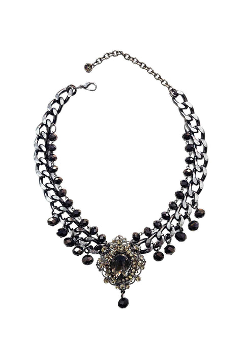 Colar Telma com pingente e pedras hematite e black diamond banhado no grafite