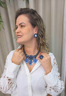 Maxi colar Orlandia luxo de pedras azuis e venezianas grafites