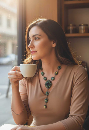 Maxi Colar Meridiana: Boho Luxo com Pedras Verdes e Hematites no Ouro Velho | Peça Exclusiva