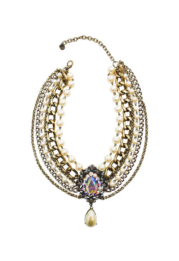 Maxi colar Emporium de pérolas com pingente boreal e correntes ouro velho