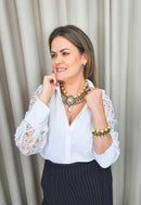 Maxi colar Emporium de pérolas com pingente boreal e correntes ouro velho