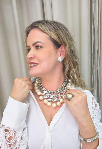 Colar Leblon de maxi elos prata e com mix de perolas
