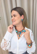 Maxi Colar Crucifixo Azul Turquesa Vintage Elos | Maxi Colar Antiquário