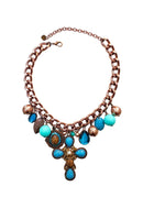 Maxi Colar Crucifixo Azul Turquesa Vintage Elos | Maxi Colar Antiquário