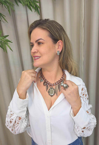 Maxi Colar Viviane: Com Pingentes e Pedras Black Diamond no Vintage | Look de Festa