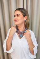 Colar Momentos jeans com pedras e pingente azuis