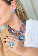 Colar Momentos jeans com pedras e pingente azuis