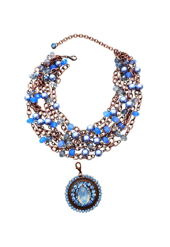 Colar Momentos jeans com pedras e pingente azuis