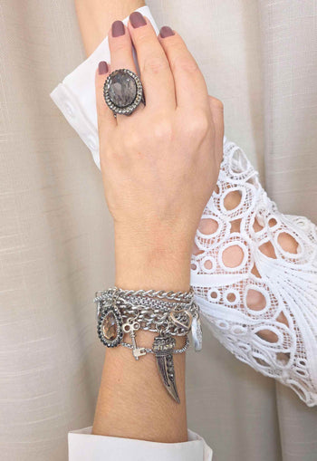 Pulseira Vesper: Moderna com Mix de Correntaria e Pedras Grafite no Prata | Essencial para o Dia a Dia