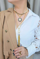 Colar Sucesso gold com perolas e strass black diamond e hematite