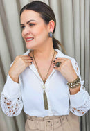 Colar Sucesso ouro velho com perolas e pedras black diamond