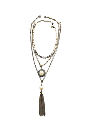 Colar Sucesso ouro velho com perolas e pedras black diamond