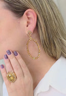 Maxi Brinco Andressa: Moda Festa Oval com Pedras Light Colorado Topaz no Dourado | Design By Sahara