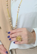 Colar Essencial Gold Rosê: Longuinho Delicado de Pérolas Rosê com Veneziana Dourada | Essencial para o Dia a Dia