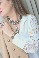 Maxi Colar Celebridade com perolas e crucifixo banhado no onix