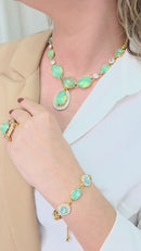 Colar Euforia Festa de pedras verde menta e strass cristal banhado no dourado