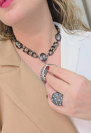 Colar Malta: Moderno com Elos e Pedras em Tons de Grafite e Cinza Banhado no Grafite | Peça Exclusiva