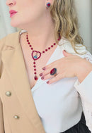 Colar Pérolas da Fé: Religioso com Nossa Senhora e Pérolas Vermelhas no Vintage | Bijuteria Fina