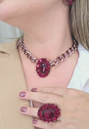 Choker Aurélia Red com pedra oval vermelha e Strass Siam