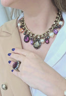 Colar Brenda ouro velho com pedras coloridas e perolas