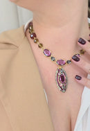 Colar Vinho: Luxuoso de Festa com Pedras Ametista e Cinza no Dourado | Look de Noite Inesquecível