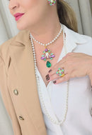 Colar Darci de Pérolas com Pingente de Pedras Coloridas Banhado Dourado | Sahara Acessórios