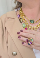 Maxi Colar Lívia: Estiloso de Elos com Gotas Coloridas no Dourado | Sucesso entre as Saharetes