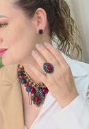 Maxi Colar Azul Vermelho Ouro Velho | Maxi Colar Joana