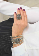 Pulseira Ingrid: Bolinhas de Prata com Elos e Pedras Cinzas no Prata | Casual Chic para o Dia