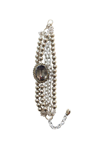 Pulseira Ingrid: Bolinhas de Prata com Elos e Pedras Cinzas no Prata | Casual Chic para o Dia