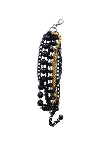 Pulseira Magnífica com Bolas Pretas e Correntes Preto e Dourado - Peça Exclusiva