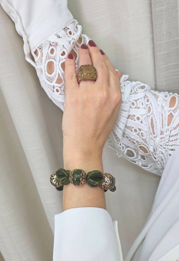 Pulseira Carvalho de pedras verdes banhada no vintage