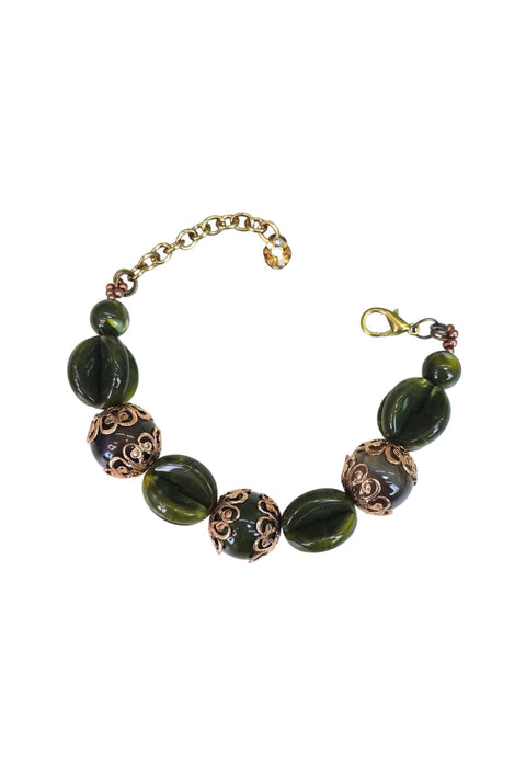 Pulseira Carvalho de pedras verdes banhada no vintage
