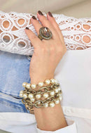 Pulseira Audácia com Pérolas e Corrente Ouro Velho - Peça Artesanal Exclusiva