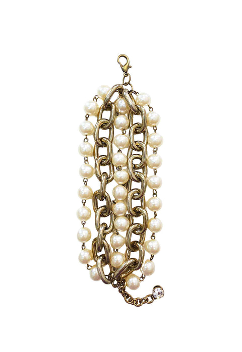 Pulseira Audácia com Pérolas e Corrente Ouro Velho - Peça Artesanal Exclusiva