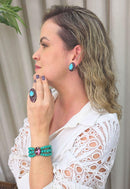 Pulseira Florentino de cristais azuis e pedras ametista banhado no ouro velho