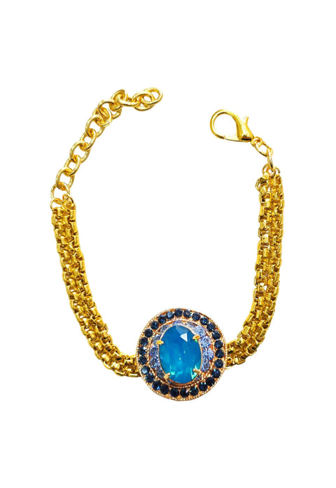 Pulseira Noélia com pingente de pedras azuis e venezianas douradas