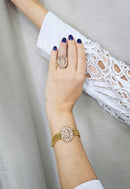 Pulseira Roseli com pingente oval light peach e veneziana dourada