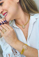 Pulseira Roseli com pingente oval light peach e veneziana dourada