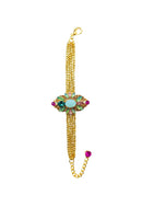 Pulseira Glaura: Com Pingente Oval de Pedras Coloridas e Venezianas no Dourado | Look de Festa