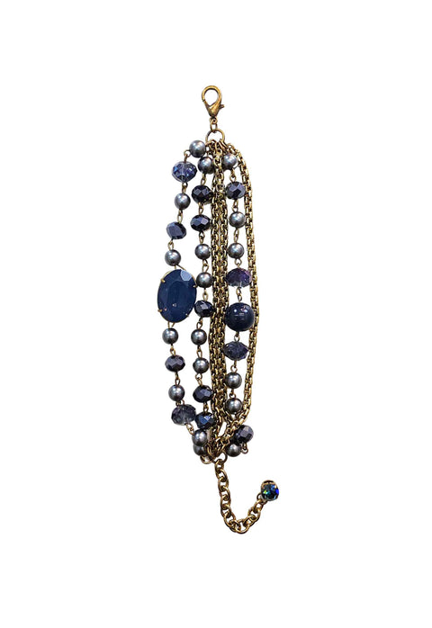 Pulseira Manuscrito Festa com Pedras Azuis e Pérolas Ouro Velho | Sahara Acessórios