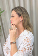 Pulseira Sineide com mix de perolas vintage e pedras leitosa banhado no vintage