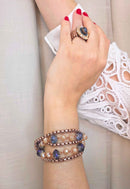 Pulseira Ibiza estilo Clássico: Venezianas e Cristais Azuis e Pêssego no Vintage | Sahara Acessórios