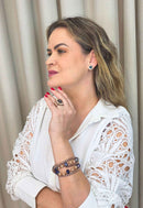 Pulseira Ibiza estilo Clássico: Venezianas e Cristais Azuis e Pêssego no Vintage | Sahara Acessórios