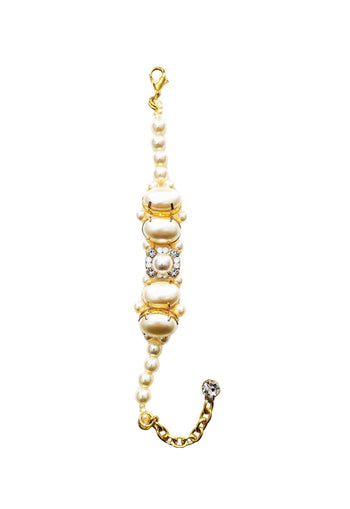 Pulseira Olímpia de perolas e strass cristal banhada no dourado