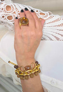 Pulseira Acervo: Mix de Elos com Bolas e Pedras em Tons Marrom no Dourado | Peça Exclusiva